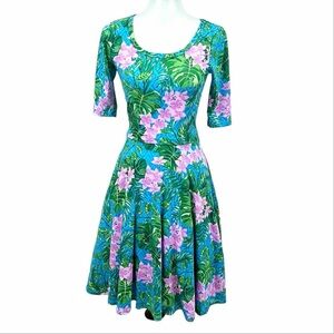 NWOT Lularoe Monstera Banana Leaf Hawaiian Flower Nicole Flare Skater Dress
